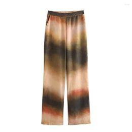 Women's Pants Early Autumn Fashion Temperament Casual Home All-match High Waist Straight Ramie Tie-dye Printed Trousers