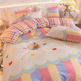 Buntes Regenbogen-Bettwäsche-Set mit Bettbezug, Bettlaken, Kissenbezug, modisches AB-Versionsmuster, Bettbezug, Bettwäsche für alle Jahreszeiten 220609 Bxjrr