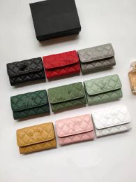 Luxury Designer Walles Plaid Caviar Style Woman Card Holders Pure Colour Genuine Leather Classic Wallet Designer Sheepskin Texture Purse Card Holder For Women