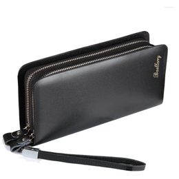 Berets Men Wallet Double Zipper Leather Business Male Clutch Bag Long Coin Purse Phone Pocket Wallets