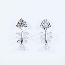 Dangle Earrings Cute Fish Bone Drop T Shape Cubic Zirconia For Girl Women Gift Party Jewellery Accessory
