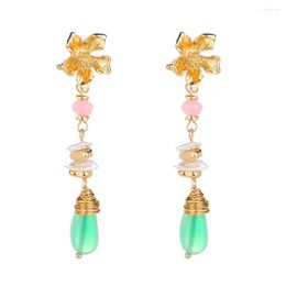 Dangle Earrings Flower Petals Long Women Green Stone Drop Earring For Wife Lover Anniversary Women's Ethnic Jewellery