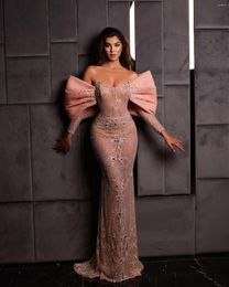 Party Dresses Shiny Sequins Beads Prom Gowns Elegant Pink Mermaid Evening Custom Made Long Sleeves Glitter