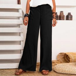 Women's Pants Womens Solid Cotton Linen Middle Waist Loose And Simple Casual Wide Leg Trouser