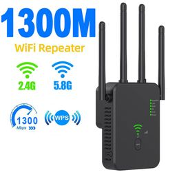 Routers 1300Mbps Wireless WiFi Repeater Wifi Signal Booster Dual-Band 2.4G 5G WiFi Extender 802.11ac Gigabit WiFi Amplifier WPS Router 230901