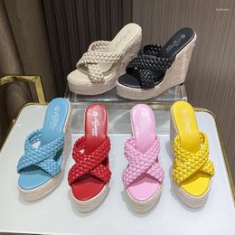 Slippers Outside Sexy Braid Platform Party Club High Heels Summer Women's Shoes 15 CM Wedges Sandals Ladies Large Size 34-43