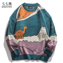 Men's Sweaters Harajuku Cartoon Little Dinosaur Knitted Sweater Men Winter Sweater Women Vintage Pullover Casual Japanese Streetwear Unisex 230901