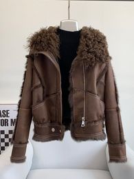 Women's Fur 2023 Fashion Women Jacket Black Brown Slim Lamb Female Winter Parkas Thicken Warm Short Coat