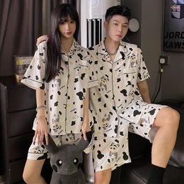 Men's Sleepwear 2023 Summer Couple Cotton Print Short Sleeve Pyjama Sets For Men Korean Loose Suit Pyjamas Women Homewear Home Clothes