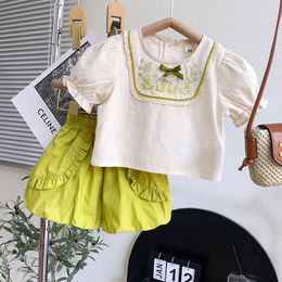 Clothing Sets Girls Suit Summer Sweet Cute Solid Colour Two-piece Set Girl Shorts Top Clothes Outfit