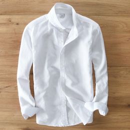 Men's Casual Shirts Spring And Autumn Men Fashion Brand Japan Style Slim Fit Cotton Linen Long Sleeve Blouses Male Casual White Shirt Import Clothes 230901