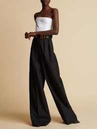 Women's Pants Women 2023 Spring And Summer Solid Colour Pleated Belt Pocket Casual Trousers Wide-leg Suit