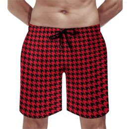 Men's Shorts Gym Vintage Houndstooth Casual Swim Trunks Black And Red Quick Dry Sports Fitness Trendy Oversize Beach Short Pants