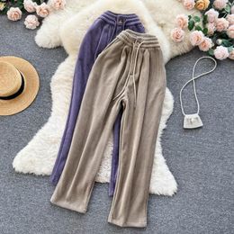 Women's Pants Autumn And Winter Corduroy Korean Version Of The Drawstring Straight Wide Leg High Waist Draped Casual Dragging