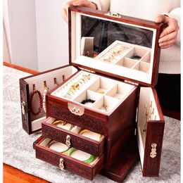 Jewellery Pouches Solid Wood Box Storage Velvet Drawer Boxes Organiser Ring Necklace Bracelet Earrings Display Stand Accessories