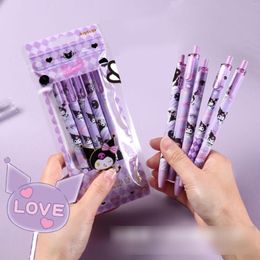 Purple Cute Gel Pen Student Push Ball Black Kawaii Cartoon Pattern School Supplies Office Stationery