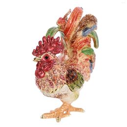 Brooches Box Jewellery Rooster Trinket Chicken Case Ring Animals Holder Vintage Figurine Boxes Statue Organiser Enamel Storage Decorative