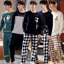 Men's Sleepwear 2023 Autumn Cotton Long Sleeve Pajama Set For Men Korean Casual Plaid Suit Pyjama Male Nightwear Homewear Home Clothes