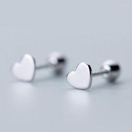 Stud Earrings Real 925 Sterling Silver Petite Heart Screw-back Female Small Bead Fine Jewelry Gift Wholesale Drop