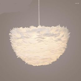 Pendant Lamps Pastoral Personality Nordic White Feather Light Bedroom Living Room Children Hanging Lighting 50cm