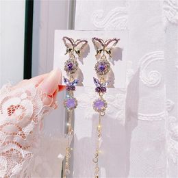 Stud Earrings Vintage Tassel For Women Crystal Chain Butterflys Rhinestone Statement Fringe