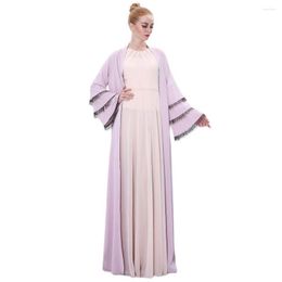 Ethnic Clothing Muslim Tube Abaya Khimar Islam Kaftan Beads Women'S Long Turkey Dress With Three-Layer Flared Sleeves Set Skirt Hijab