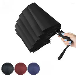 Umbrellas Fully Automatic Strong Wind Resistant 12K Umbrella Women 3-fold Portable Long Handle Men's Business Gift