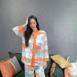 Women's Sleepwear Women V-Neck Cardigan Pyjamas Sets 2PCS Print Clouds Pyjamas Suit Long Rayon Lingerie Nightwear Spring Home Clothes