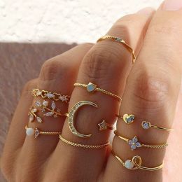 10 pieces of mixed and matched gold metal rings star moon forest ring design men and women's birthday gift mall procurement jewelry wholesale