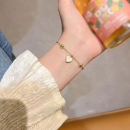 Link Bracelets Love Heart Pendant For Women Girl Gold Color Metal Beads Chain Adjustable Bracelet Korean Jewellery