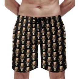 Men's Shorts Steampunk Board Summer Monocled Skull With Top Hat Fashion Beach Men Sportswear Quick Dry Graphic Swim Trunks