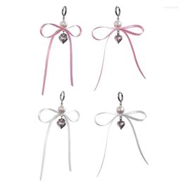 Dangle Earrings Fashion Pearl Heart Ribbon Bowknot Charm Simple Ear Hooks Sweet Drop Summer Jewellery F19D