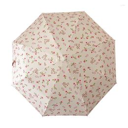 Umbrellas French Pastoral Floral Black Coating High Density UPF50 Rain Gear Foldable Waterproof Sun-proof UV Protection