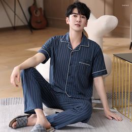 Men's Sleepwear Men Pyjamas Set Summer Cotton Short Sleeve Homewear Casual Striped Pyjamas Sets