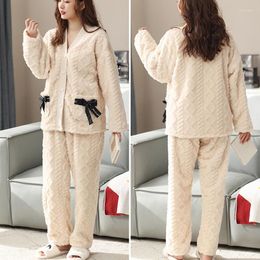 Women's Sleepwear Winter Christmas Fleece Flannel Pajamas Set Women Warm Thicken Velvet Pyjamas Two Piece Pijamas