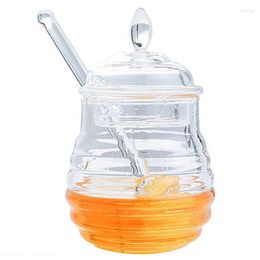 Storage Bottles Glass Honey Jars With Dipper And Lid 8.3oz Jar Syrup Dispenser Container Home Kitchen For Pie Jam Jell