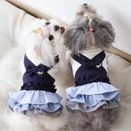 Dog Apparel Denim Lace Dress Pet Products Summer Cotton Clothing For Dogs Cat Chihuahua Teddy Puppy Clothes