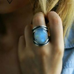 Cluster Rings Vintage 925 Thai Silver Ring Colourful Moonstone For Women Gift Jewellery Wholesale Size 6-10