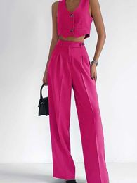 Women's Two Piece Pants Cotton Linen Women Long 2 Pieces Sets Fashion Vest Tops Straight Suit Summer Solid Lady Set Outfit