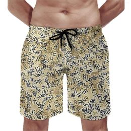 Men's Shorts Summer Gym Abstract Letters Print Sports Fitness Endless Chatter Design Beach Short Pants Retro Quick Drying Trunks