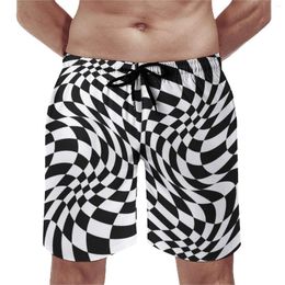 Men's Shorts Abstract Striped Board Summer Black White Geometric Sports Fitness Short Pants Quick Drying Casual Swimming Trunks