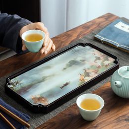 Tea Trays Creative Small Tray Home Office Set Minimal Table Heavy Bamboo Drain Dry Soak Plate Ornaments