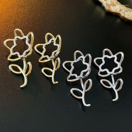 Dangle Earrings Punk Style Gold Colour Metal Hollow Flower Stud For Women Fashion Brand Jewellery Vintage Unique Crystal