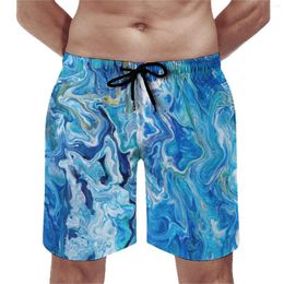 Men's Shorts Summer Board Ocean Blue Marble Sports Surf Modern Art Print Design Short Pants Vintage Quick Drying Swim Trunks