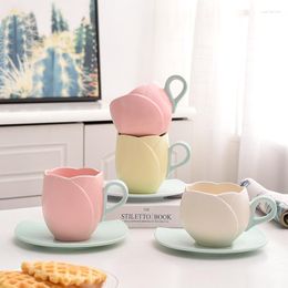 Cups Saucers Vintage Creative Tulip Flower Shaped Ceramic Coffee And Personalised Afternoon Tea Cup Set Tableware Elegant Gifts