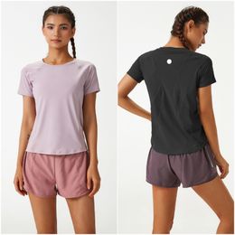 LL-108 Women Yoga Outfit Shirts Girls Running Sport Short Sleeve T-shirts Ladies Casual Adult Sportswear Trainer Gym Exercise Fitness Wear Tees Fast Dry