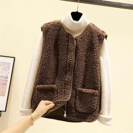 Women's Vests Women Woollen Thicken Waistcoats 2023 Fashion Autumn Winter V Neck Loose Insert Velvet Korean Version Of Wild Wearing Vest