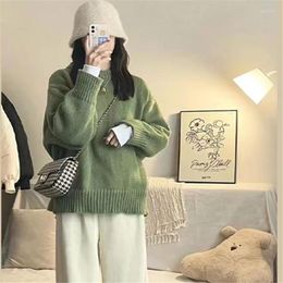 Women's Sweaters Vintage Green Knit Sweater Women Korean Fashion Oversized Basic Solid Crewneck Jumper Female Harajuku Casual Winter Tops