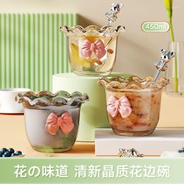 Bowls Butterfly Shaped Cup Princess Style Flower Glass Breakfast Minimalist Household Dessert Bowl Heat Resistant Anti Scalding