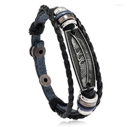 Link Bracelets Handmade Retro Leather Vintage Feather Jewellery For Women Men Punk Party Hiphop E508